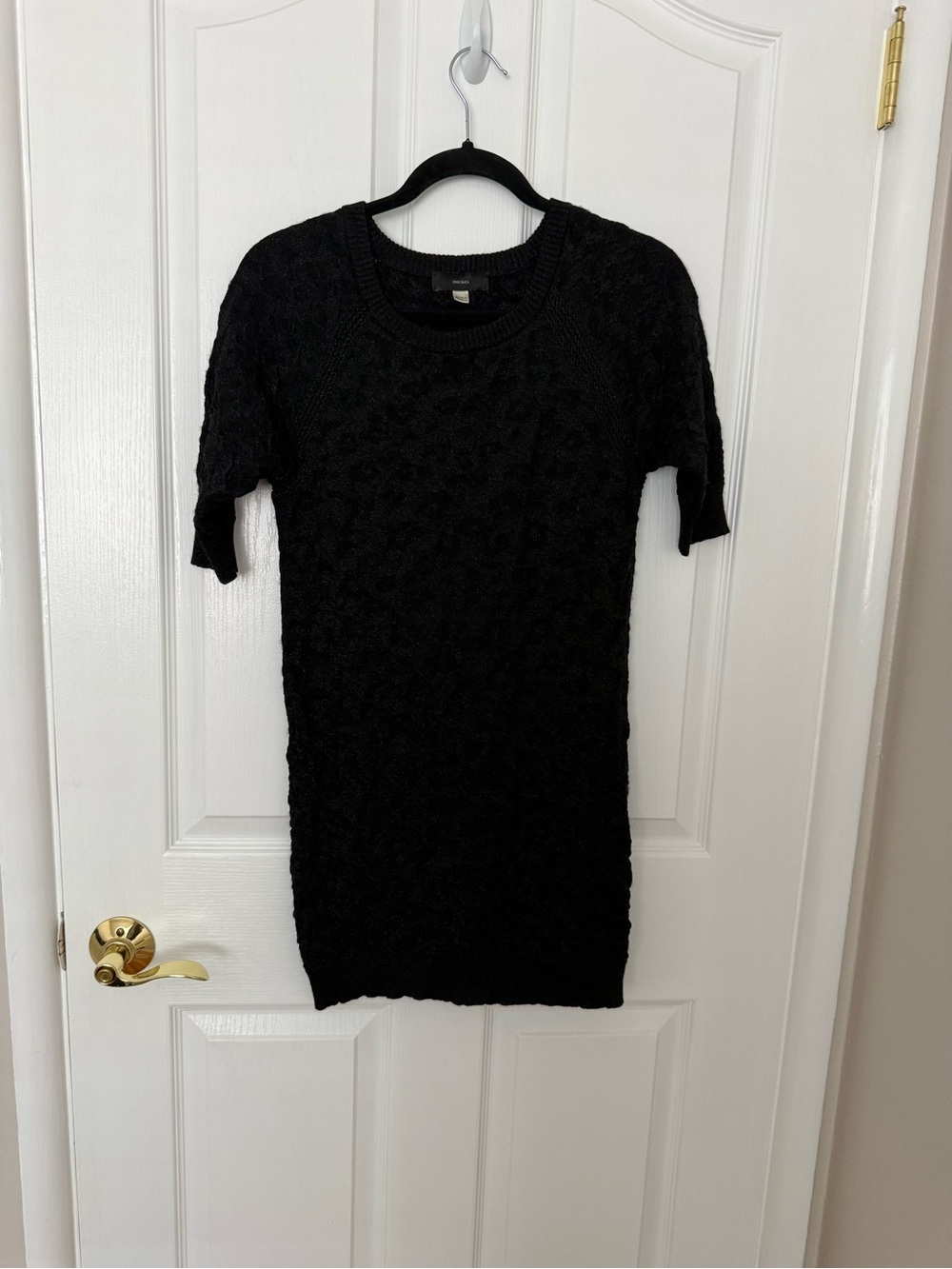 Black Short-Sleeve Mini Knit Sweater Dress - Diesel